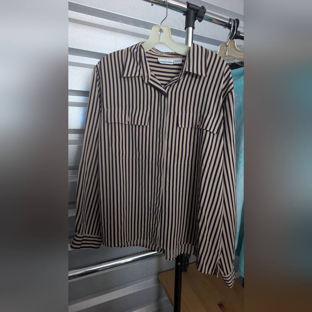 Alfred Dunner Black and Tan Striped Blouse